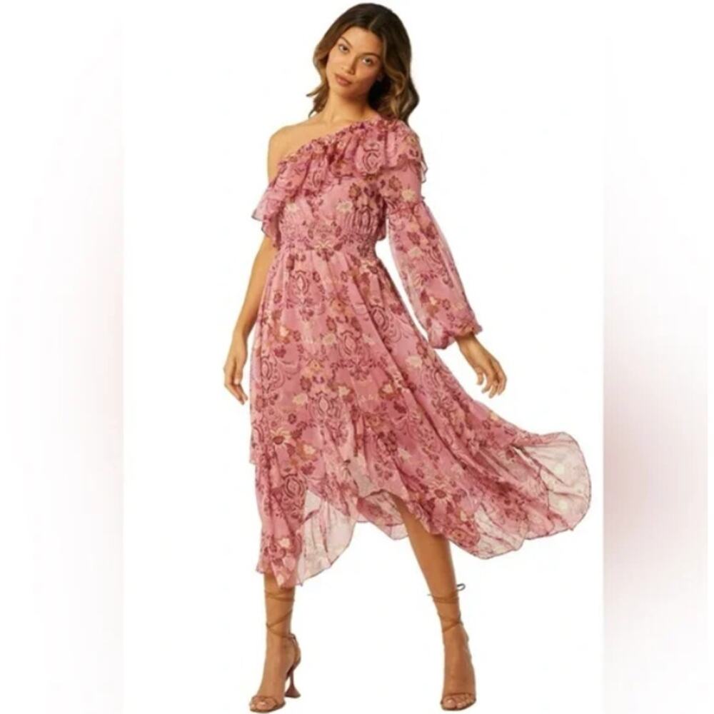 Misa Los Angeles Vola One-Shoulder Ruffle Midi Dress size M